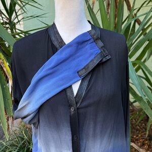 Ombré SW3 Bespoke Faux Leather Trim Button Down Blouse